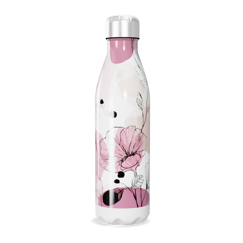 Garrafa Inox - Floral Rosa e Branco