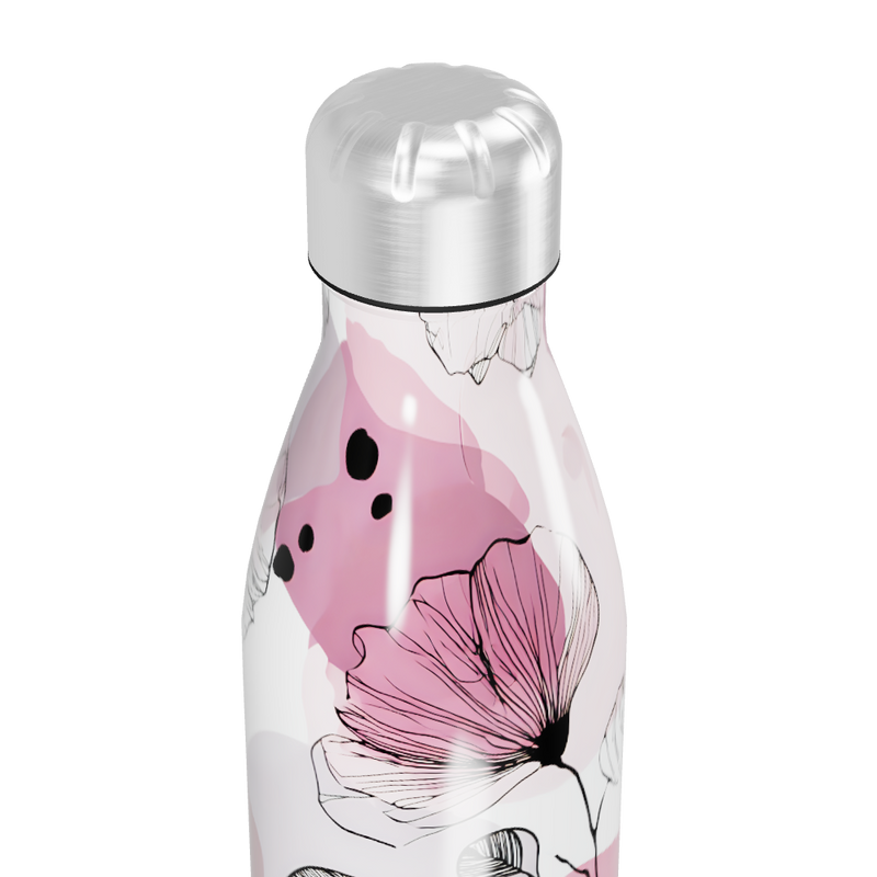 Garrafa Inox - Floral Rosa e Branco