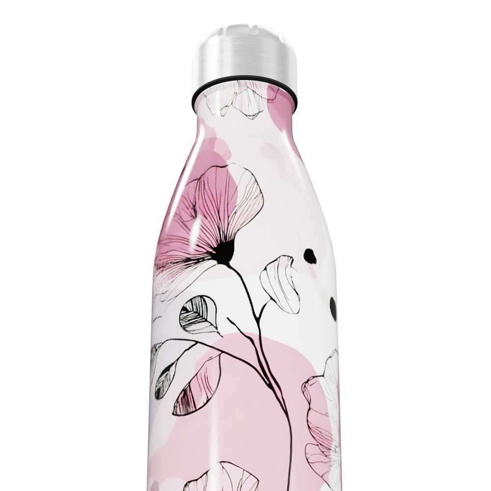 Garrafa Inox - Floral Rosa e Branco