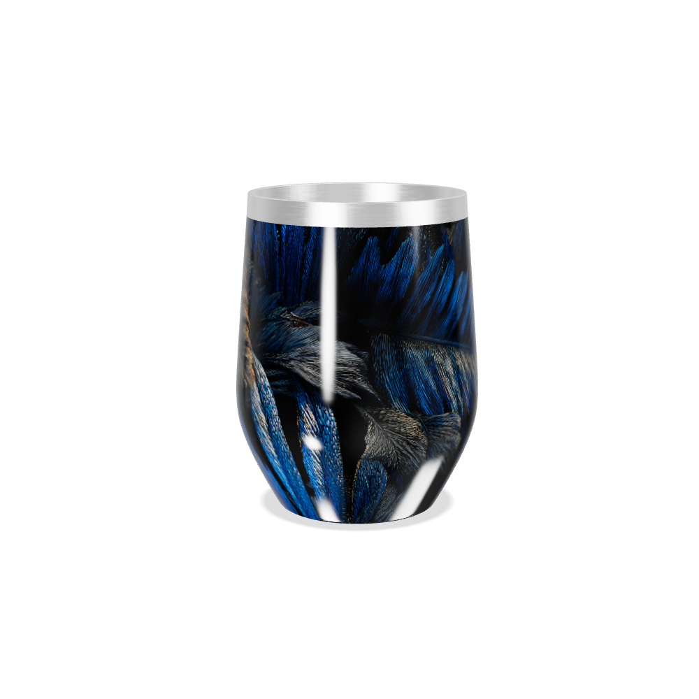 Copo Térmico Slim - Azul com Penas Decorativas