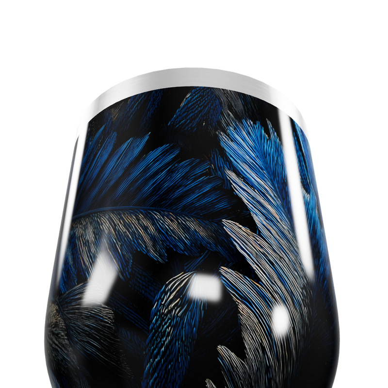 Copo Térmico Slim - Azul com Penas Decorativas