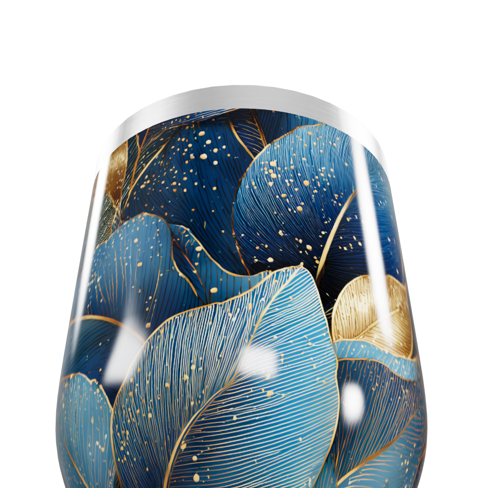 Copo Térmico Slim - Azul Folhas Douradas