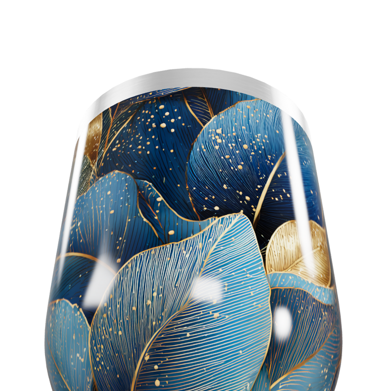 Copo Térmico Slim - Azul Folhas Douradas