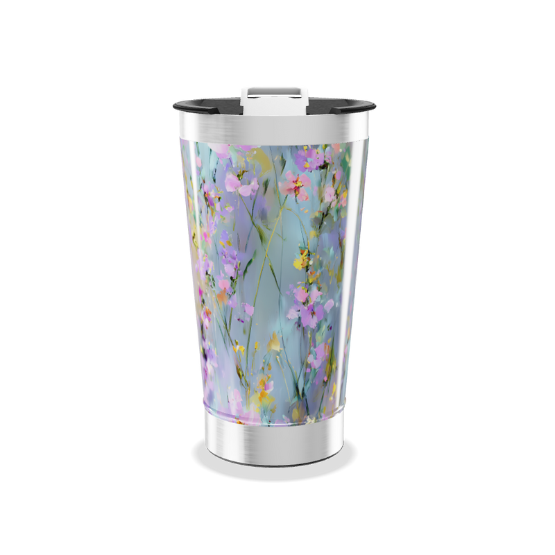 Copo Térmico - Floral com Fundo Azul