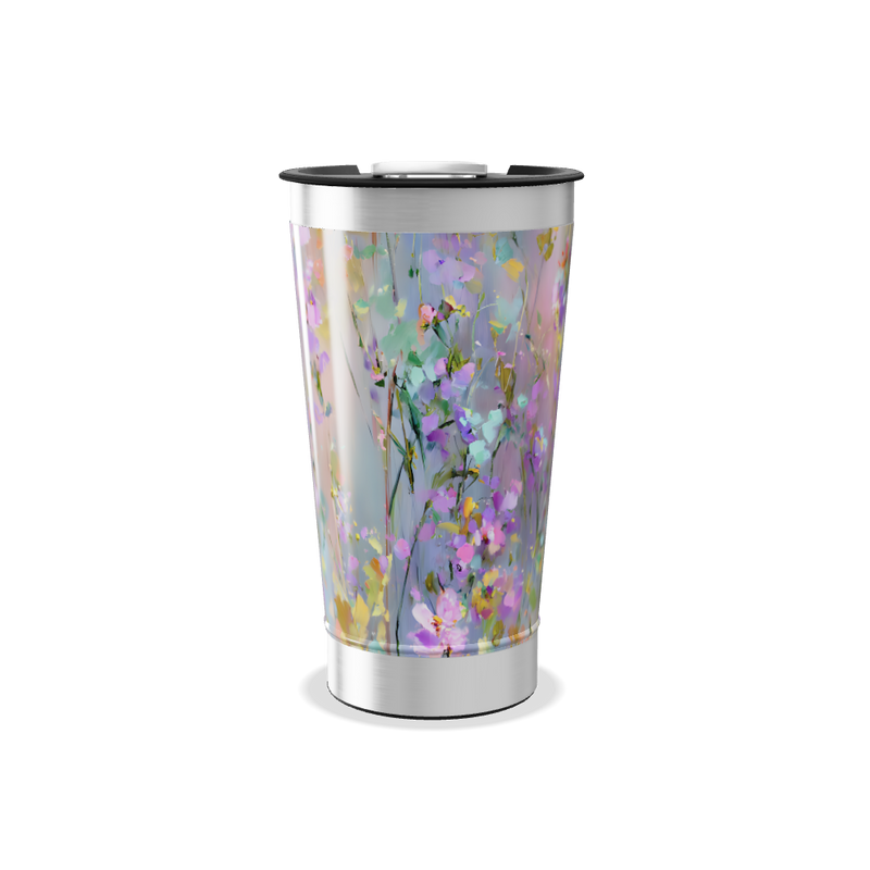 Copo Térmico - Floral com Fundo Azul