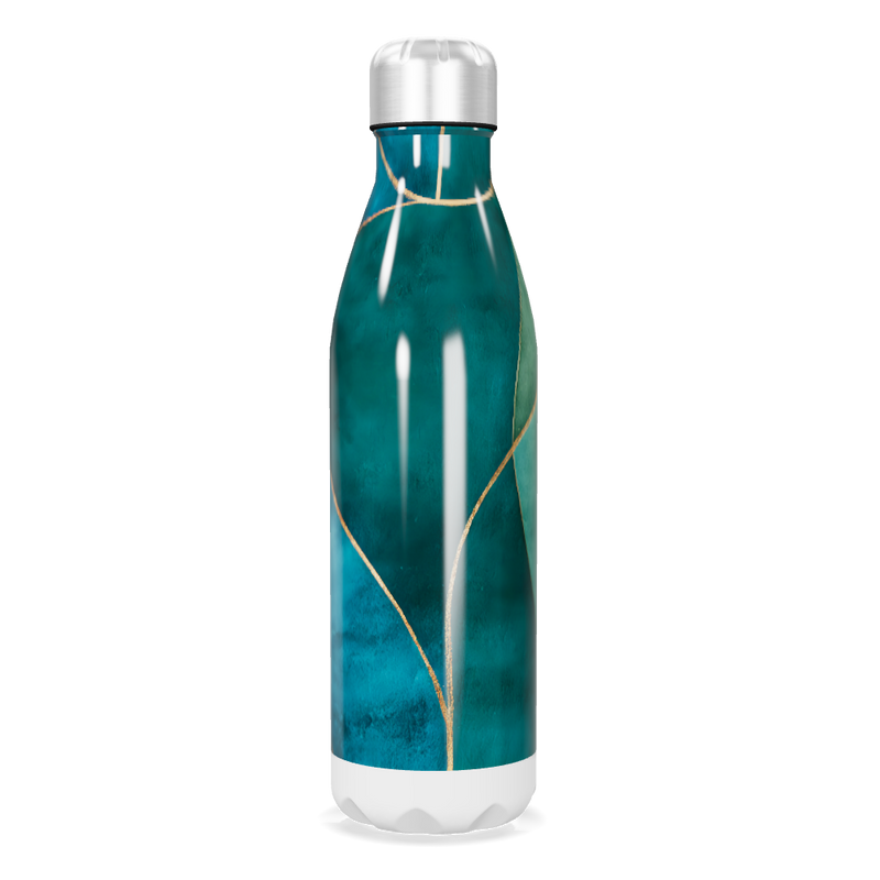 Garrafa Inox Azul Turquesa com Detalhes Dourados