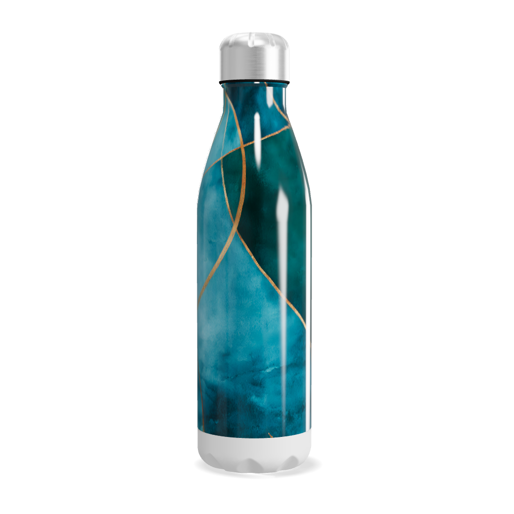 Garrafa Inox Azul Turquesa com Detalhes Dourados