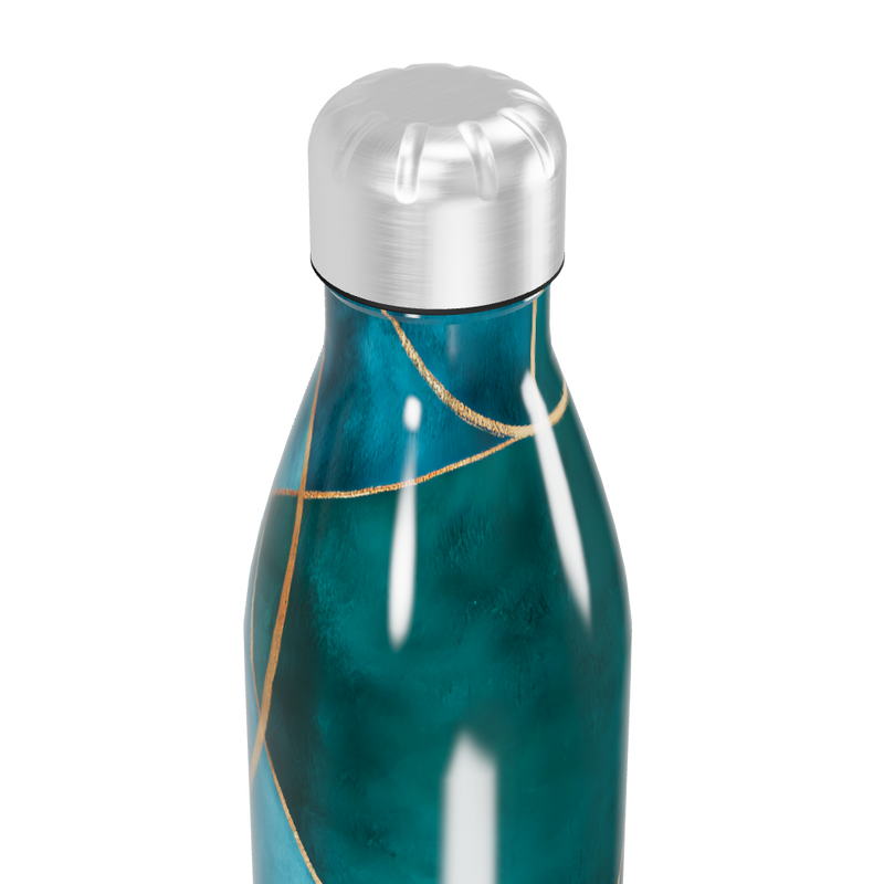 Garrafa Inox Azul Turquesa com Detalhes Dourados