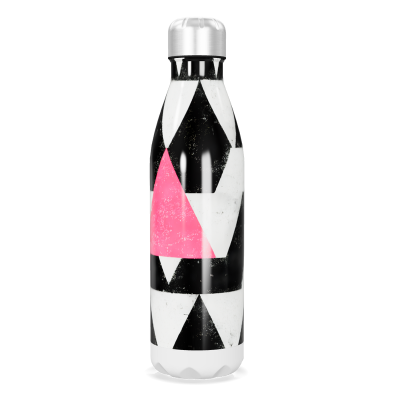 Garrafa Inox - Estampa Triângulos Preto e Rosa
