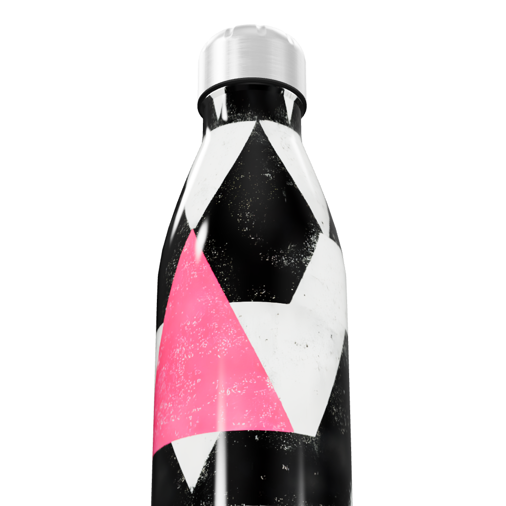 Garrafa Inox - Estampa Triângulos Preto e Rosa