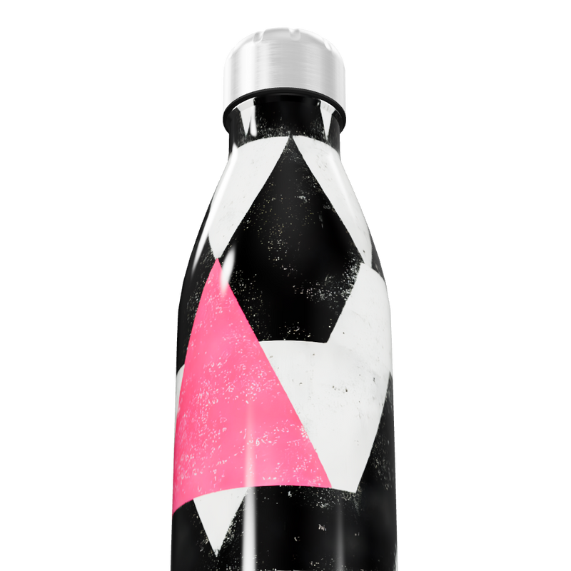 Garrafa Inox - Estampa Triângulos Preto e Rosa