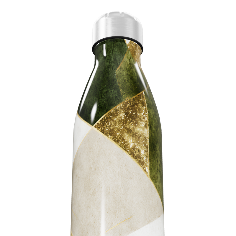Garrafa Inox - Verde e Dourado Geométrico