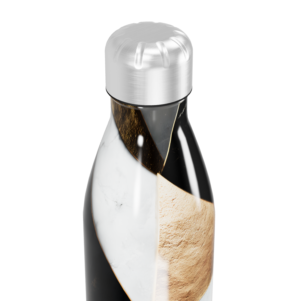Garrafa Inox - Estampa Geométrica Preta e Dourada