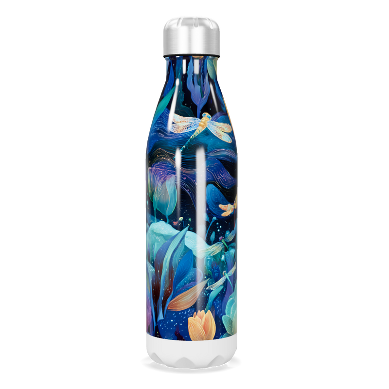 Garrafa Inox - Azul Floral com Libélulas