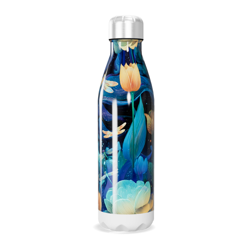 Garrafa Inox - Azul Floral com Libélulas