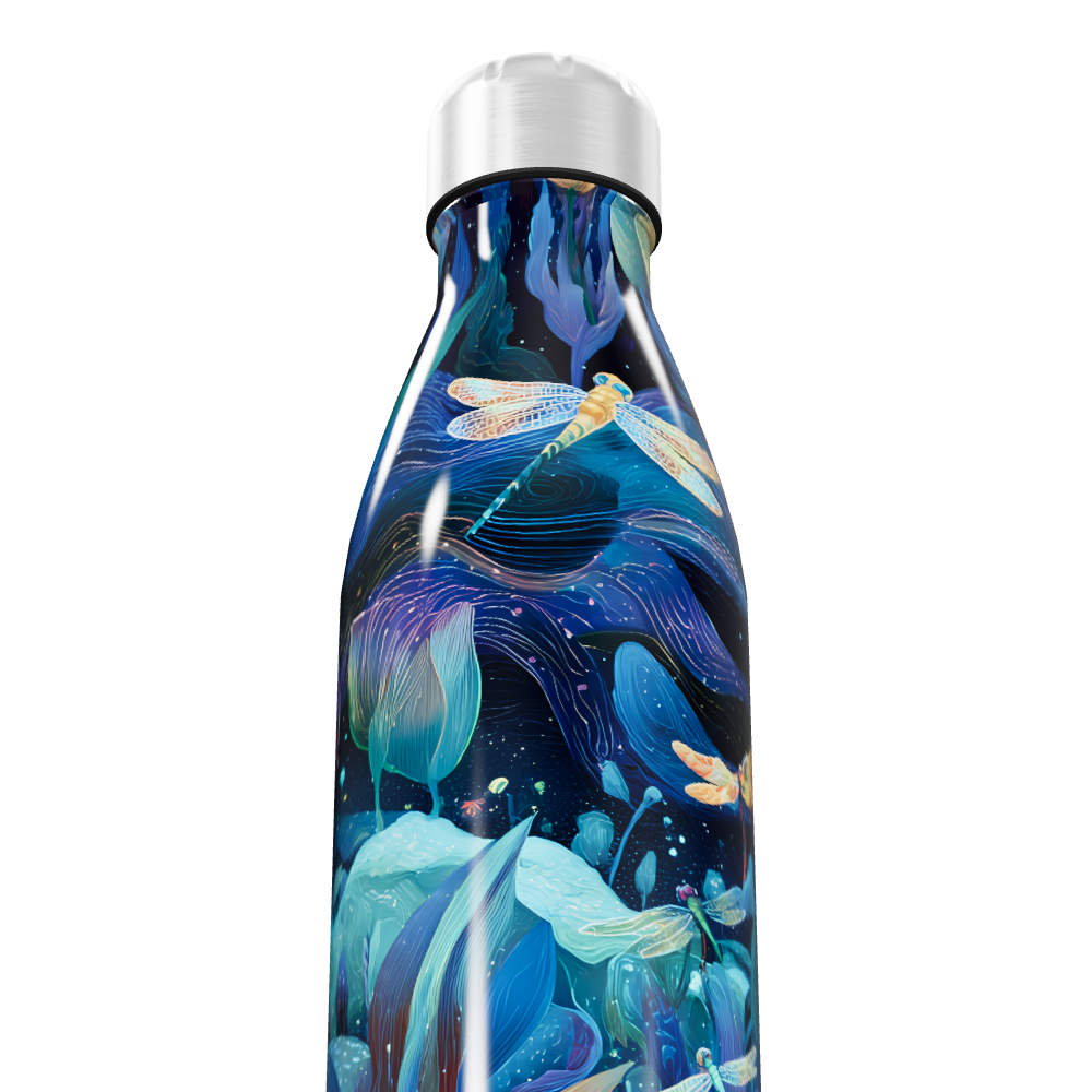 Garrafa Inox - Azul Floral com Libélulas