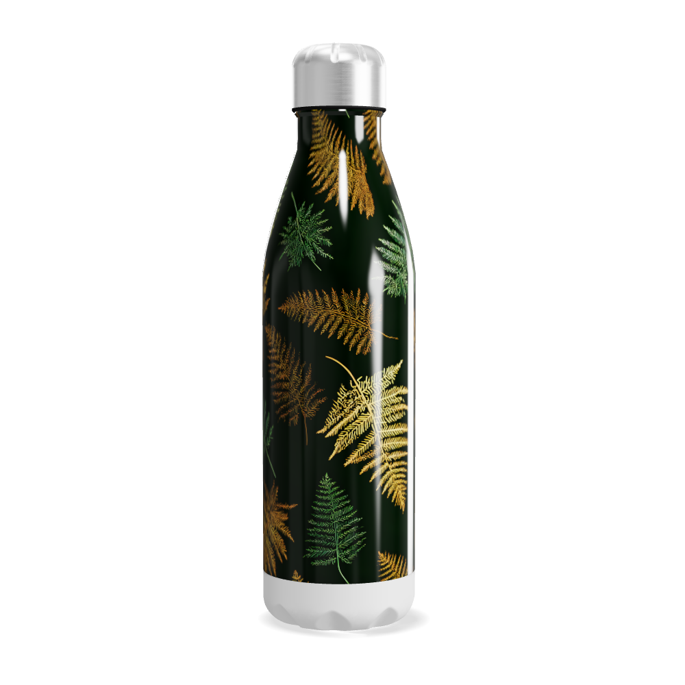 Garrafa Inox Folhas Verdes e Douradas