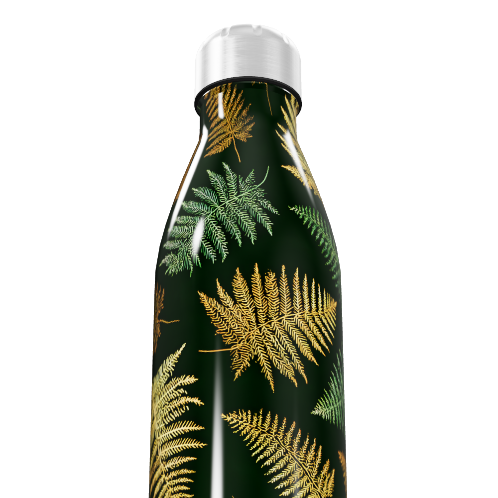 Garrafa Inox Folhas Verdes e Douradas