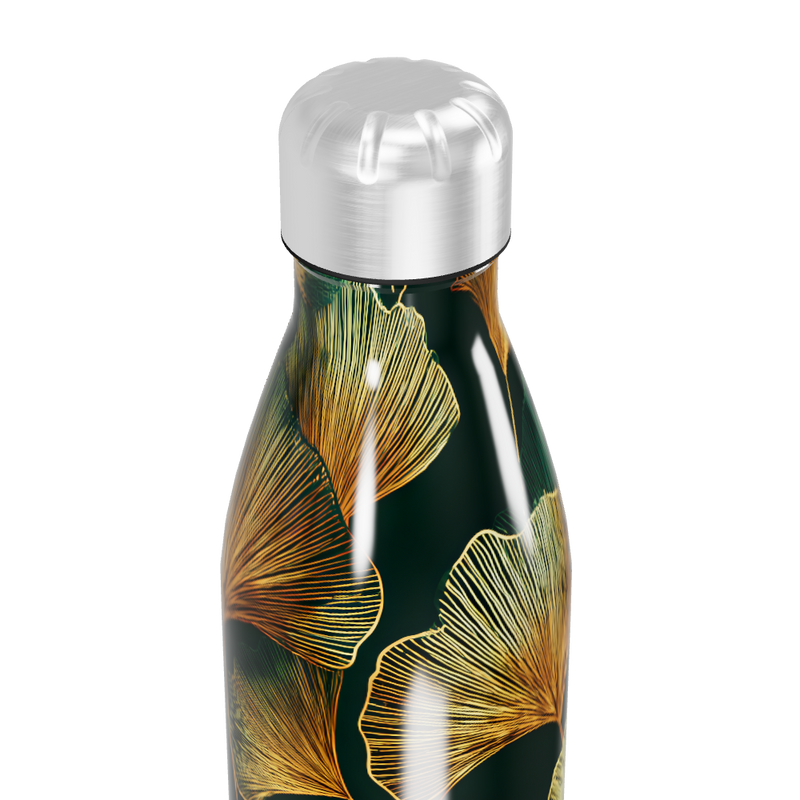 Garrafa Inox - Folhas Verde Dourado