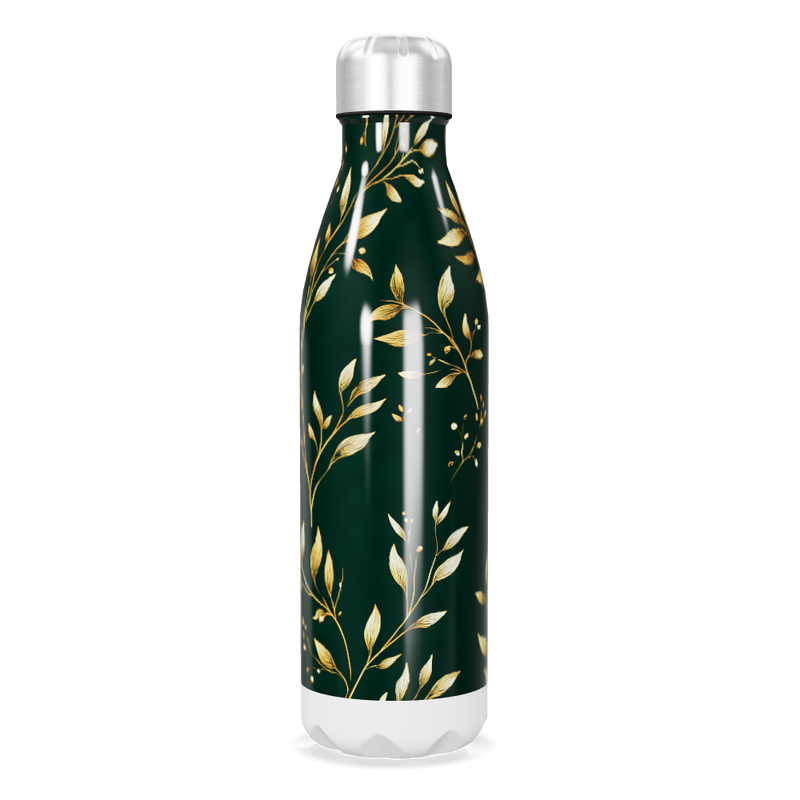 Garrafa Inox Folhas Douradas Verde