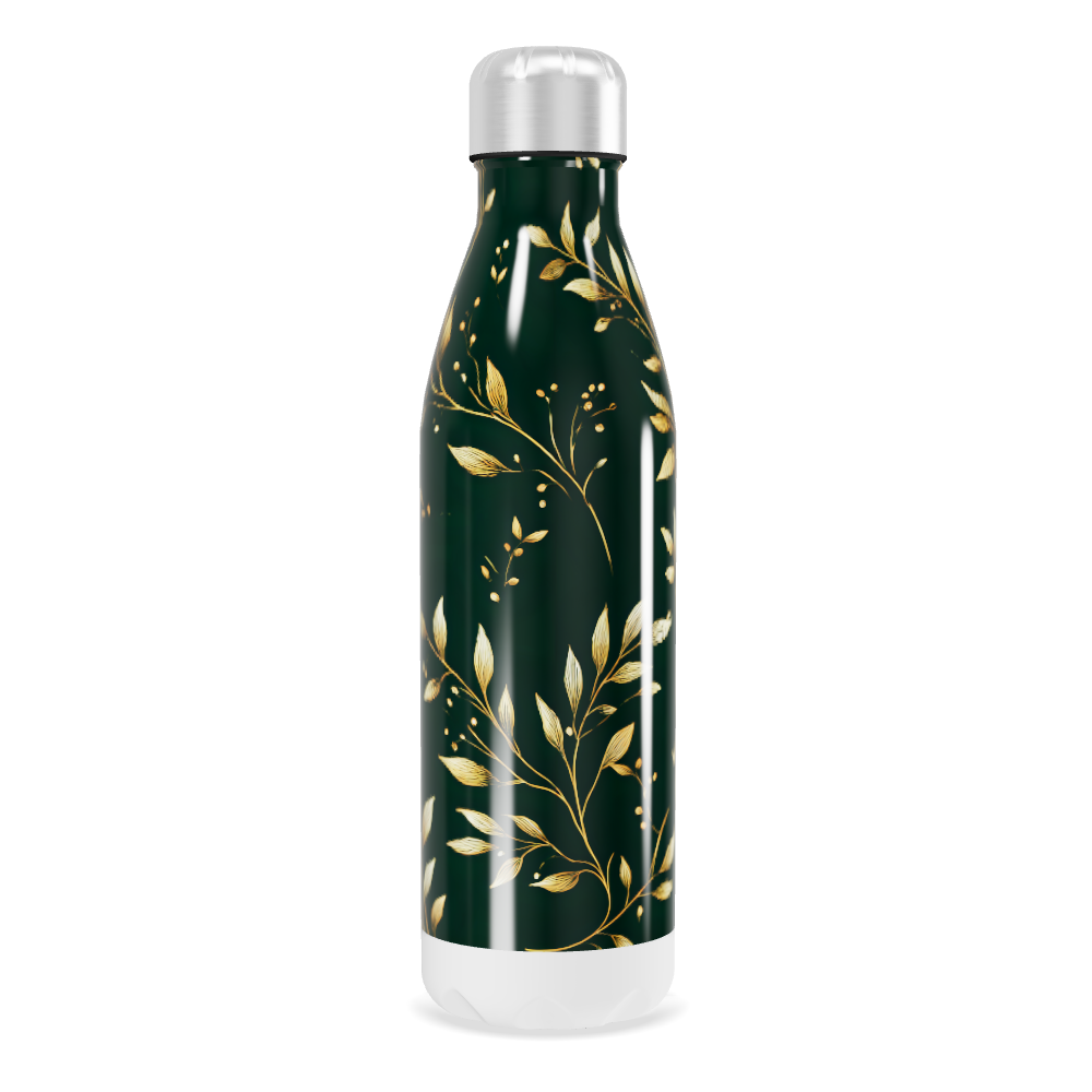 Garrafa Inox Folhas Douradas Verde