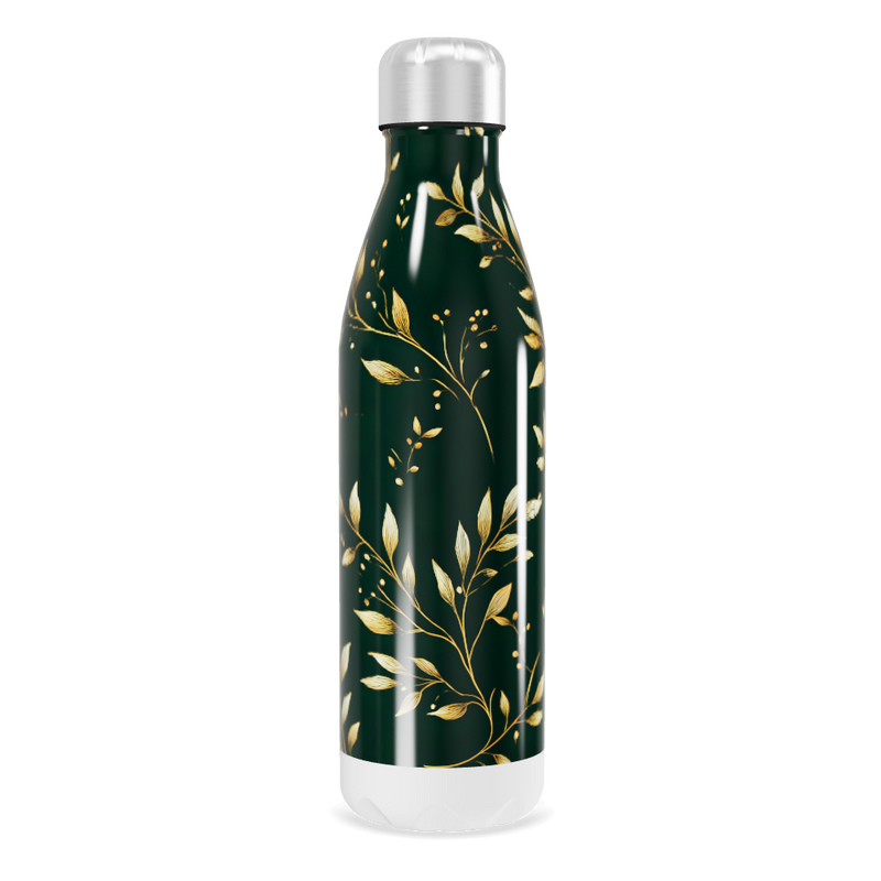 Garrafa Inox Folhas Douradas Verde