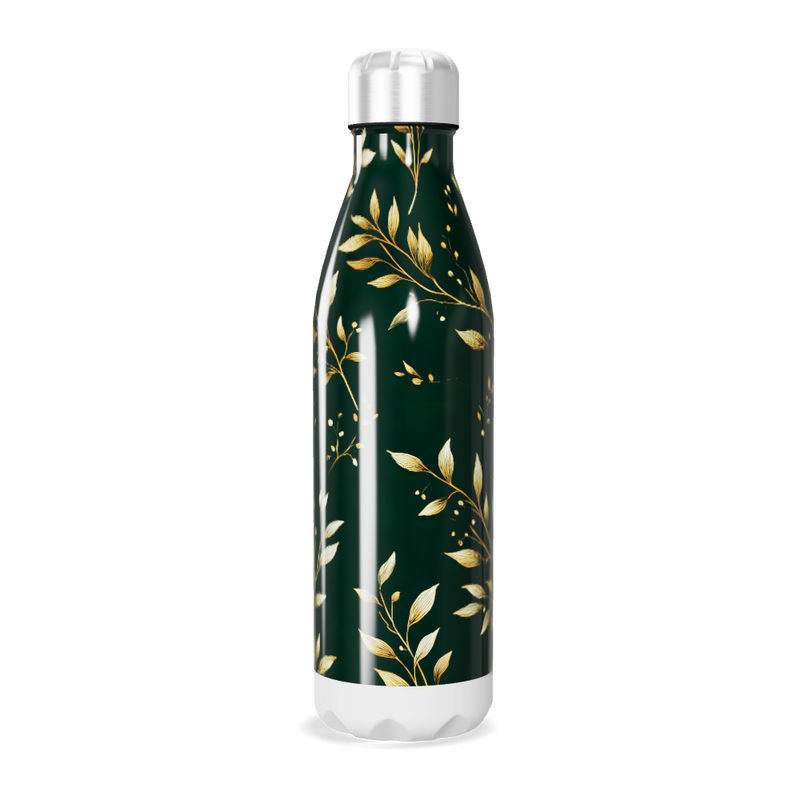 Garrafa Inox Folhas Douradas Verde