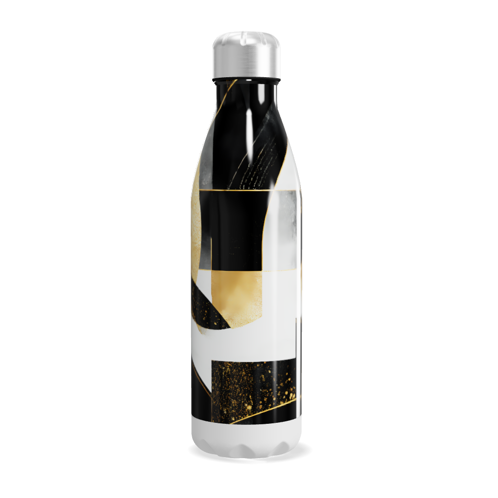 Garrafa Inox - Estampa Abstrata Preto e Dourado
