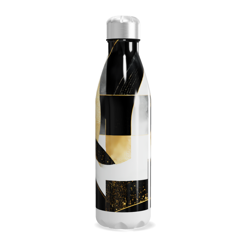 Garrafa Inox - Estampa Abstrata Preto e Dourado