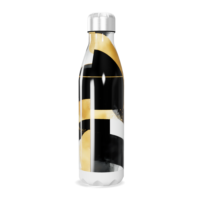 Garrafa Inox - Estampa Abstrata Preto e Dourado