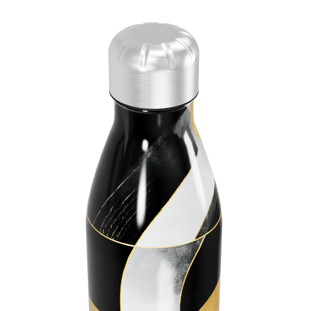Garrafa Inox - Estampa Abstrata Preto e Dourado