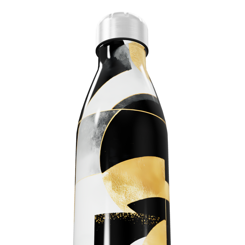 Garrafa Inox - Estampa Abstrata Preto e Dourado
