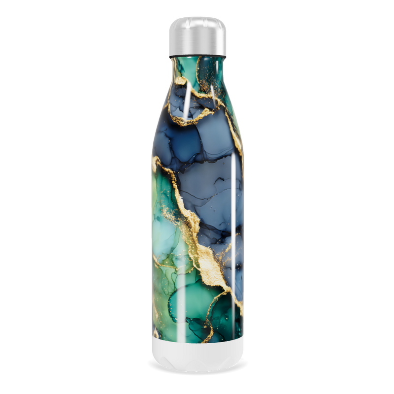 Garrafa Inox - Estampa Mármore Verde Azul