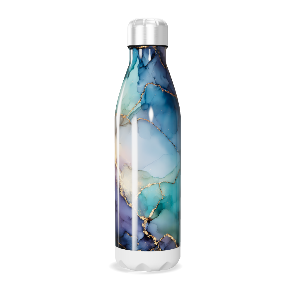 Garrafa Inox - Azul Mármore com Detalhes Dourados