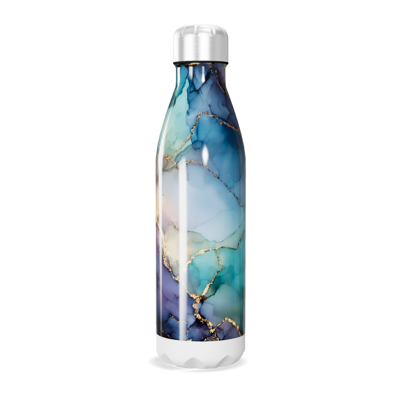 Garrafa Inox - Azul Mármore com Detalhes Dourados