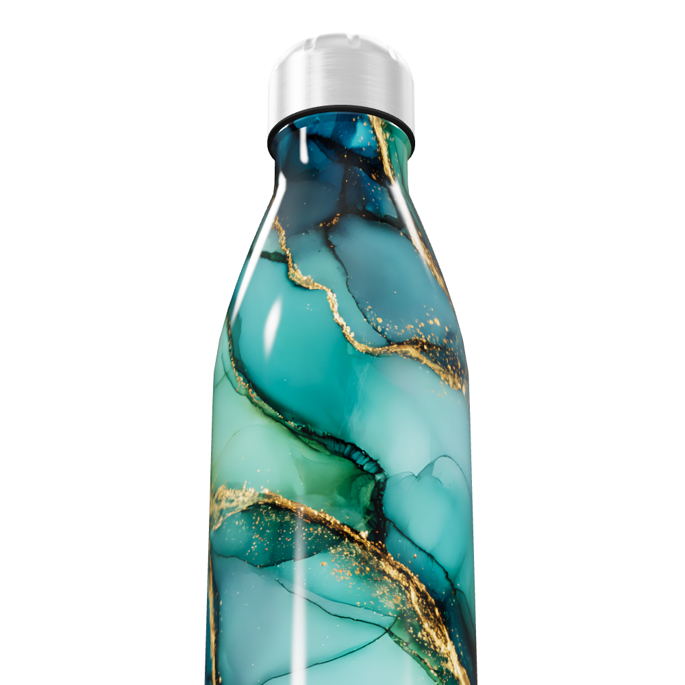 Garrafa Inox - Estampa Mármore Azul