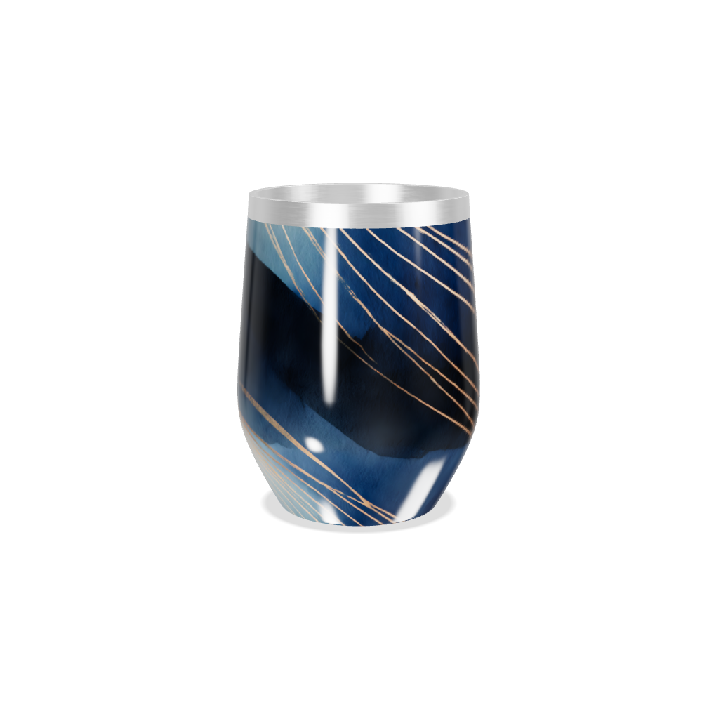 Copo Térmico Slim - Azul com Linhas Douradas