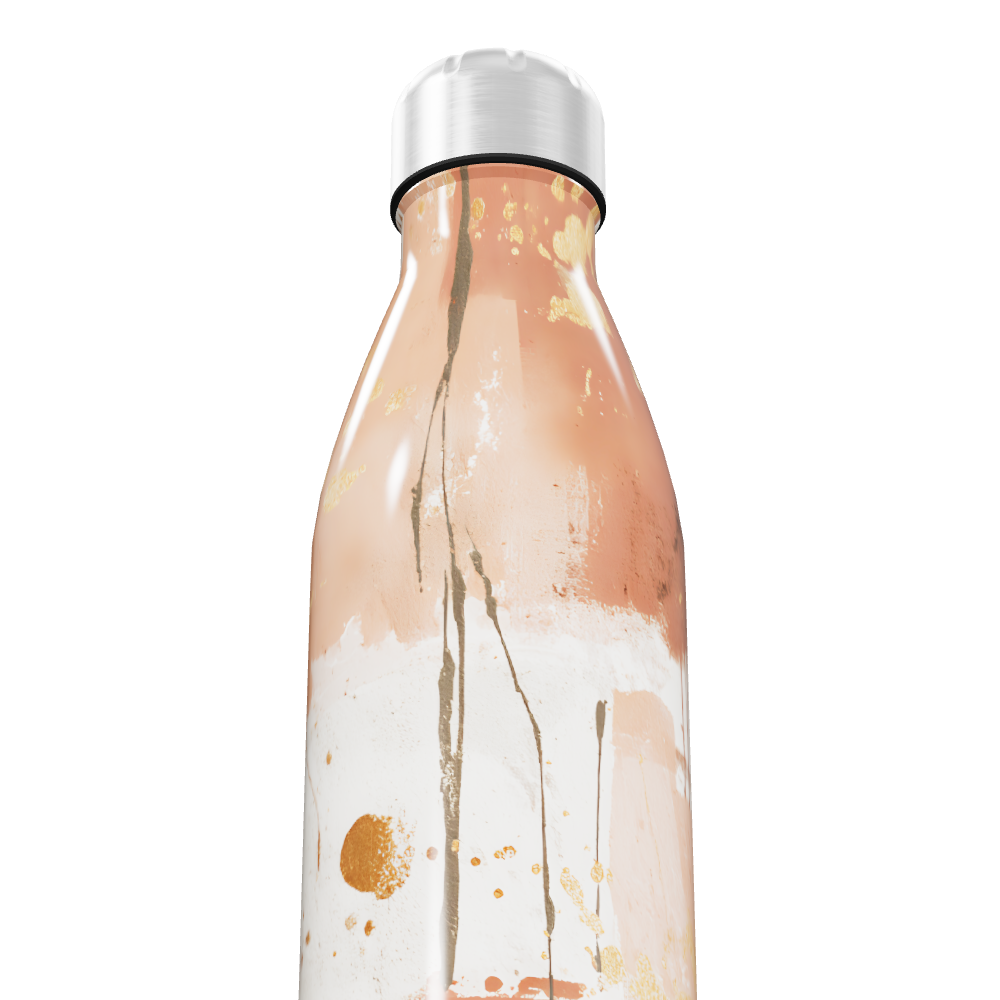 Garrafa Inox - Estampa Abstrata Bege e Dourado