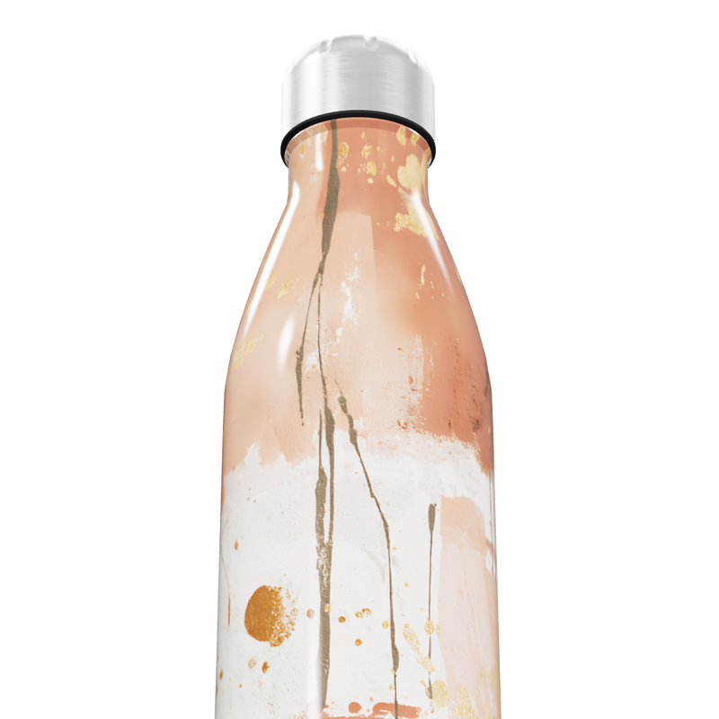 Garrafa Inox - Estampa Abstrata Bege e Dourado