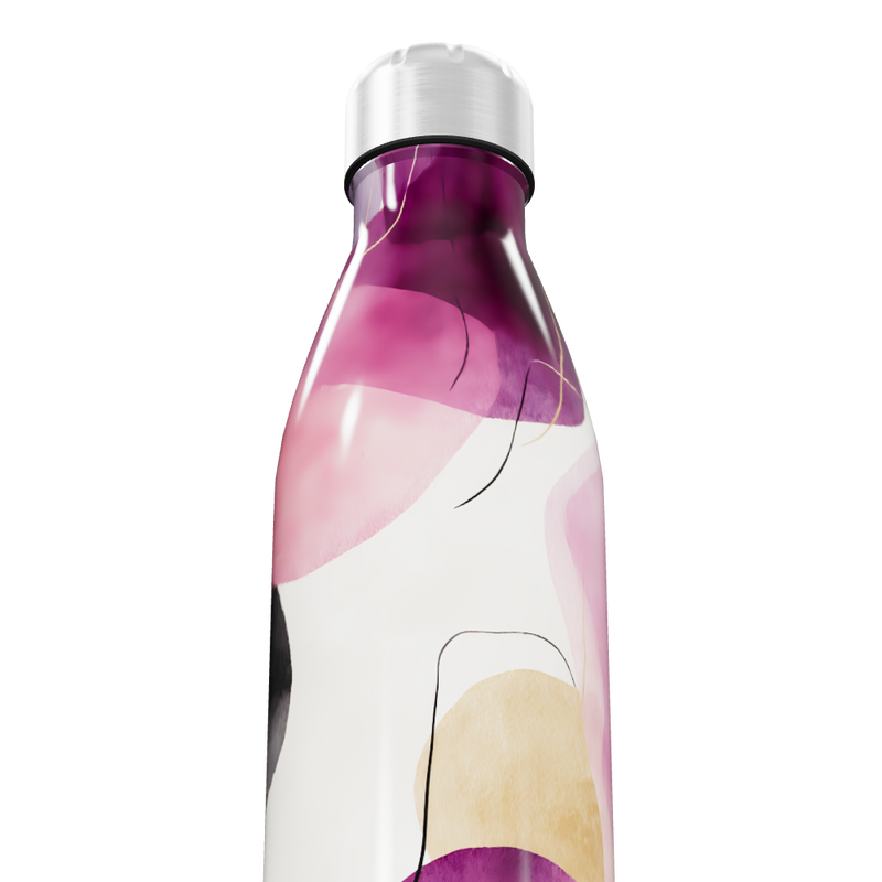 Garrafa Inox - Abstrata Roxa e Branca