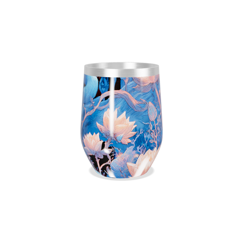 Copo Térmico Slim - Floral Azul Inox