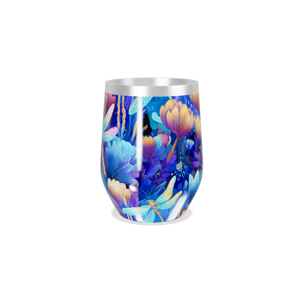 Copo Térmico Slim - Floral Azul Inox