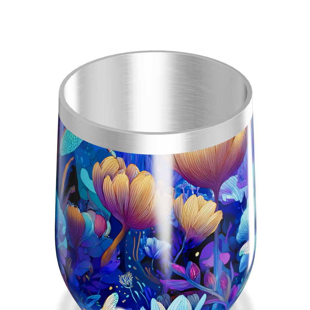 Copo Térmico Slim - Floral Azul Inox