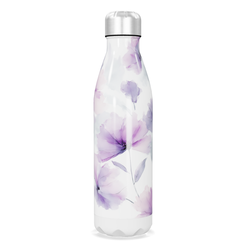 Garrafa Inox - Floral Roxo Branco