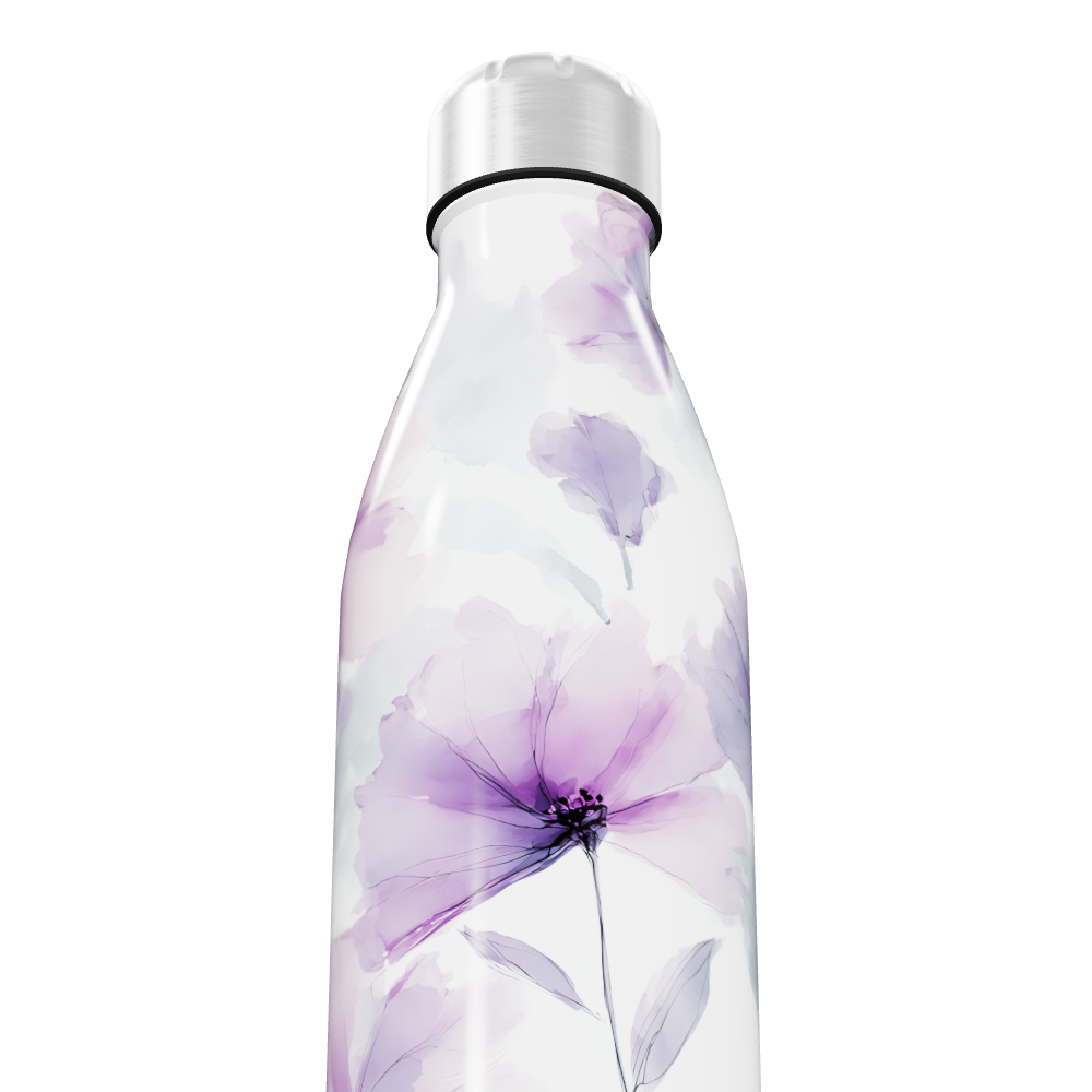 Garrafa Inox - Floral Roxo Branco
