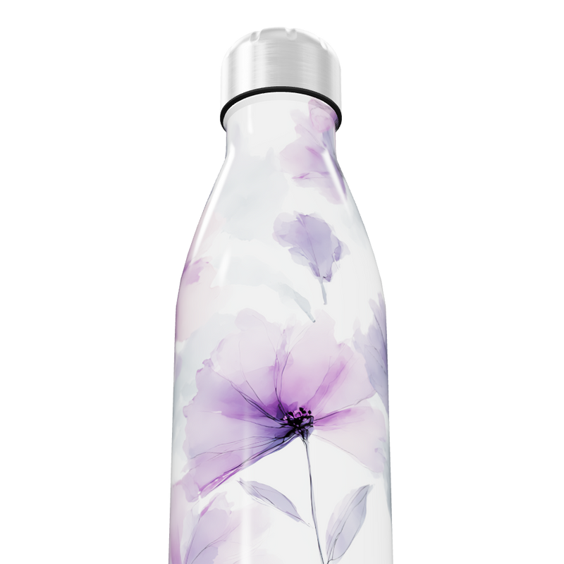 Garrafa Inox - Floral Roxo Branco