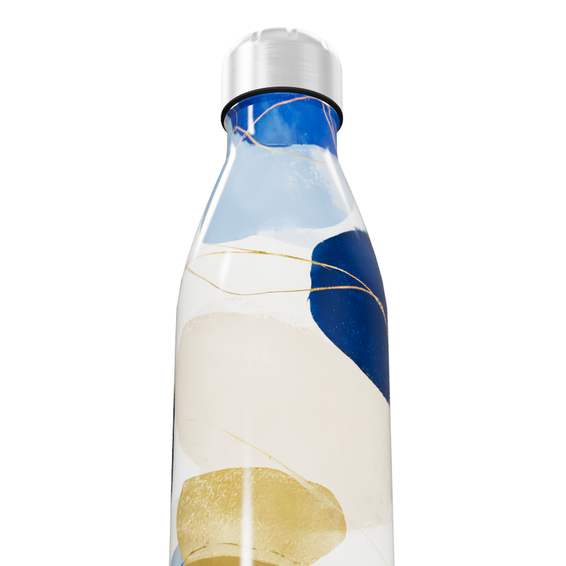 Garrafa Inox - Estampa Abstrata Azul e Dourada
