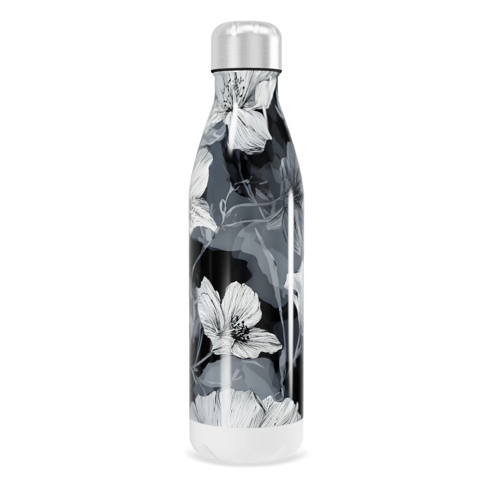 Garrafa Inox - Floral Preto e Branco