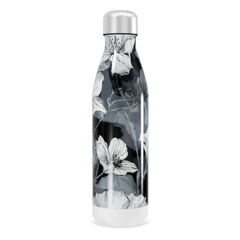 Garrafa Inox - Floral Preto e Branco
