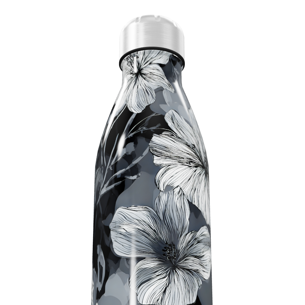 Garrafa Inox - Floral Preto e Branco